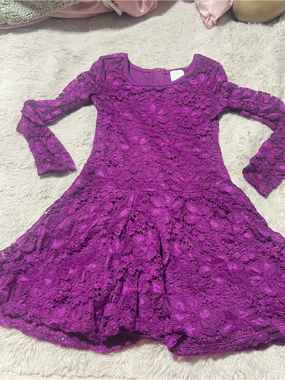 Ella Moss Girls' Magenta Lace Long-Sleeve Dress